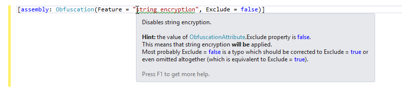 Eazfuscator.NET IntelliSense Tip About Misconfiguration